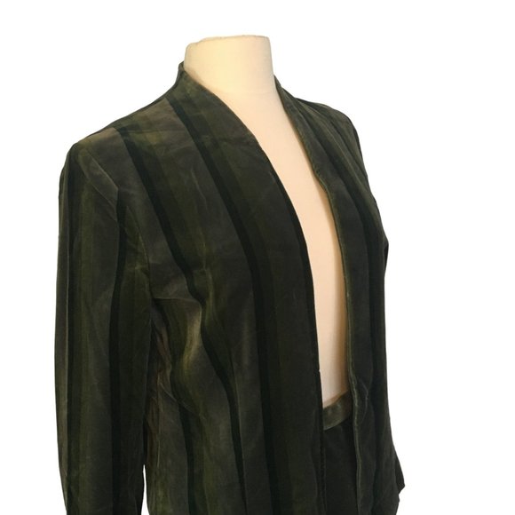 Tan Jay Green Velvet Skirt Suit, Jacket Blazer, Open Front,‎ sz 12, 28 waist - Picture 4 of 14